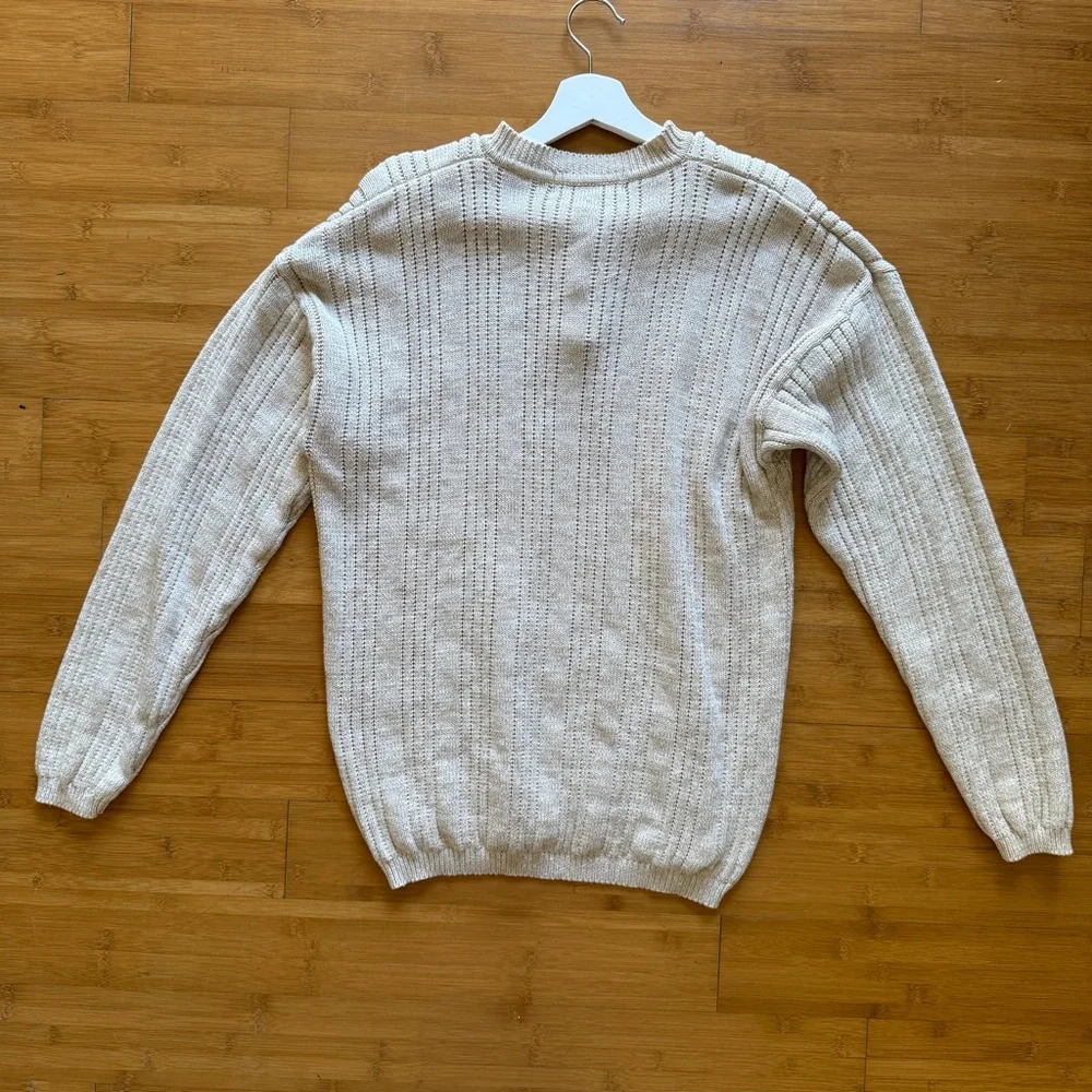 John Ashford Men's‎ Henley Sweater Chunky Cream Casual Light Fall Size M